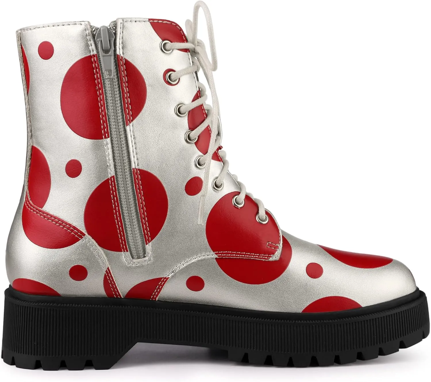 Allegra K Women's Polka Dots Platform Zipper Lace Up Combat Disco Boots