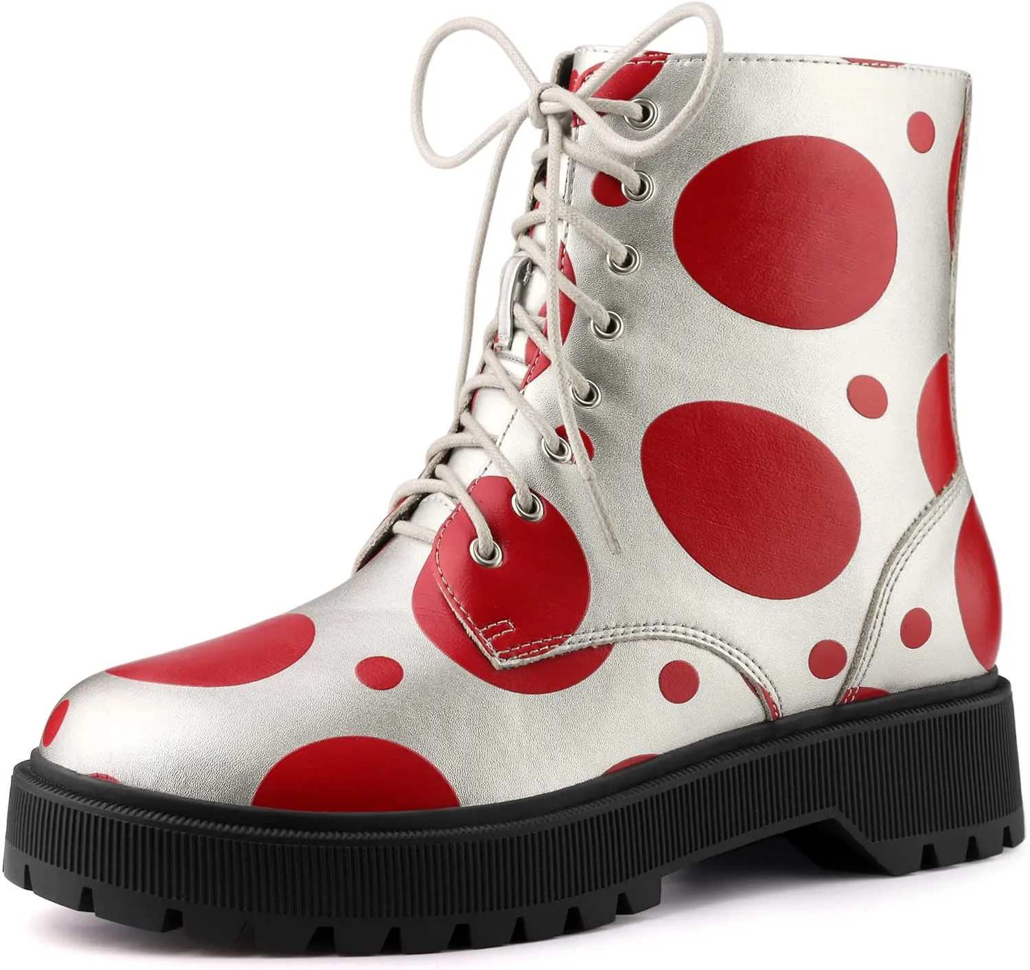 Allegra K Women's Polka Dots Platform Zipper Lace Up Combat Disco Boots