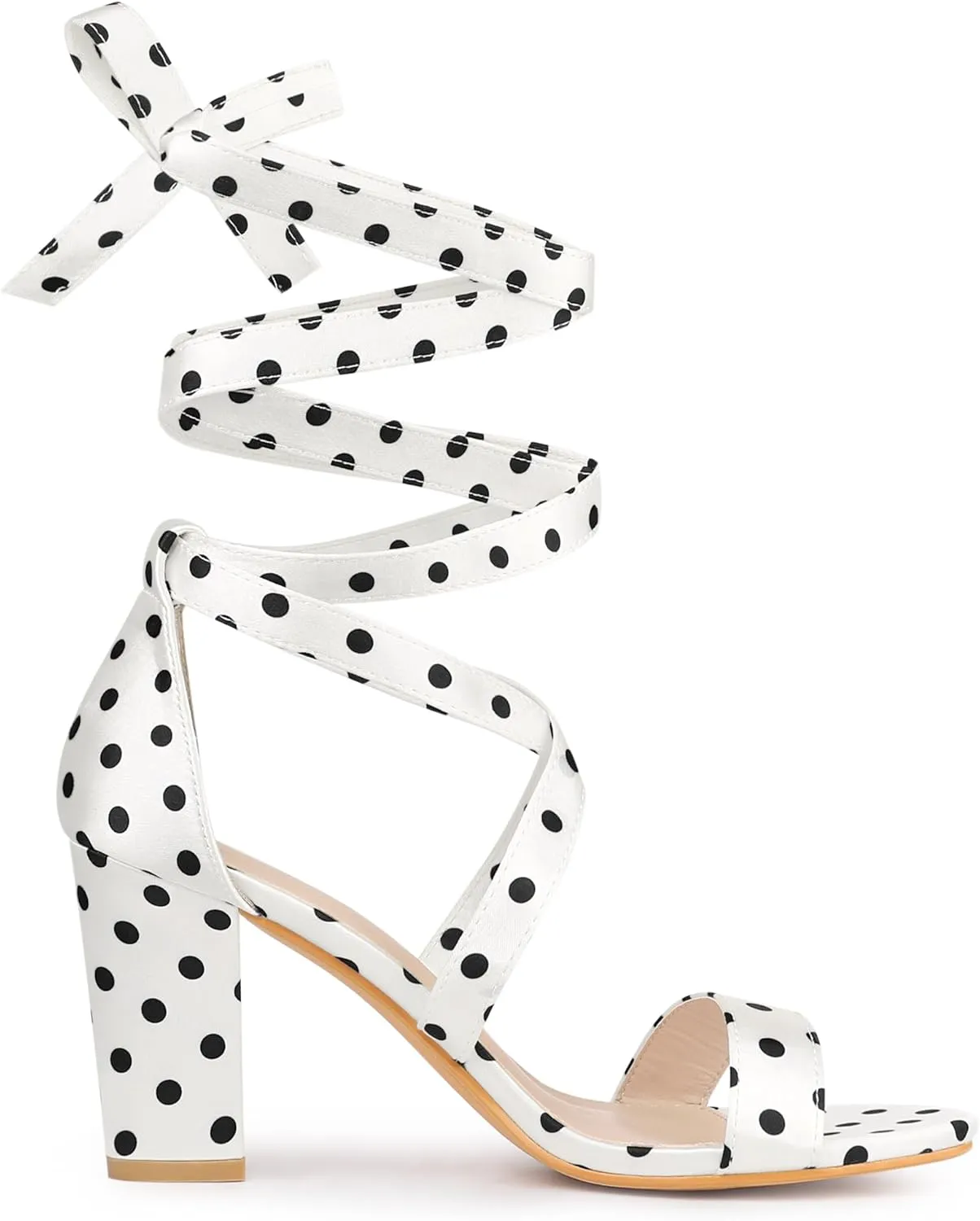 Allegra K Women's Polka Dots Strappy Heels Lace Up Chunky Heels Sandals