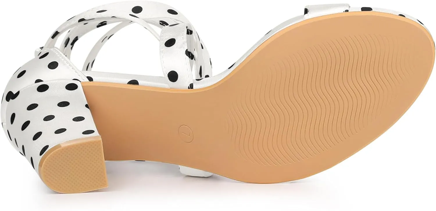 Allegra K Women's Polka Dots Strappy Heels Lace Up Chunky Heels Sandals