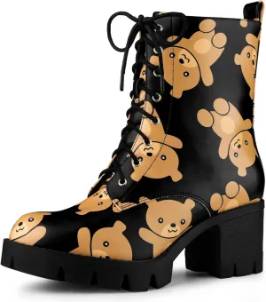 Allegra K Women's Printed Platform Round Toe Lace Up Chunky Heel Combat Boots