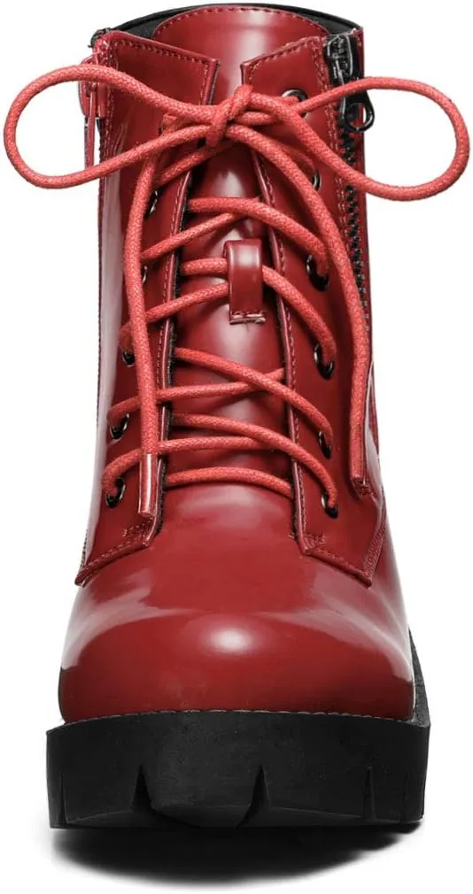 Allegra K Women's Round Toe Chunky Heel Lace Up Zipper Combat Boots