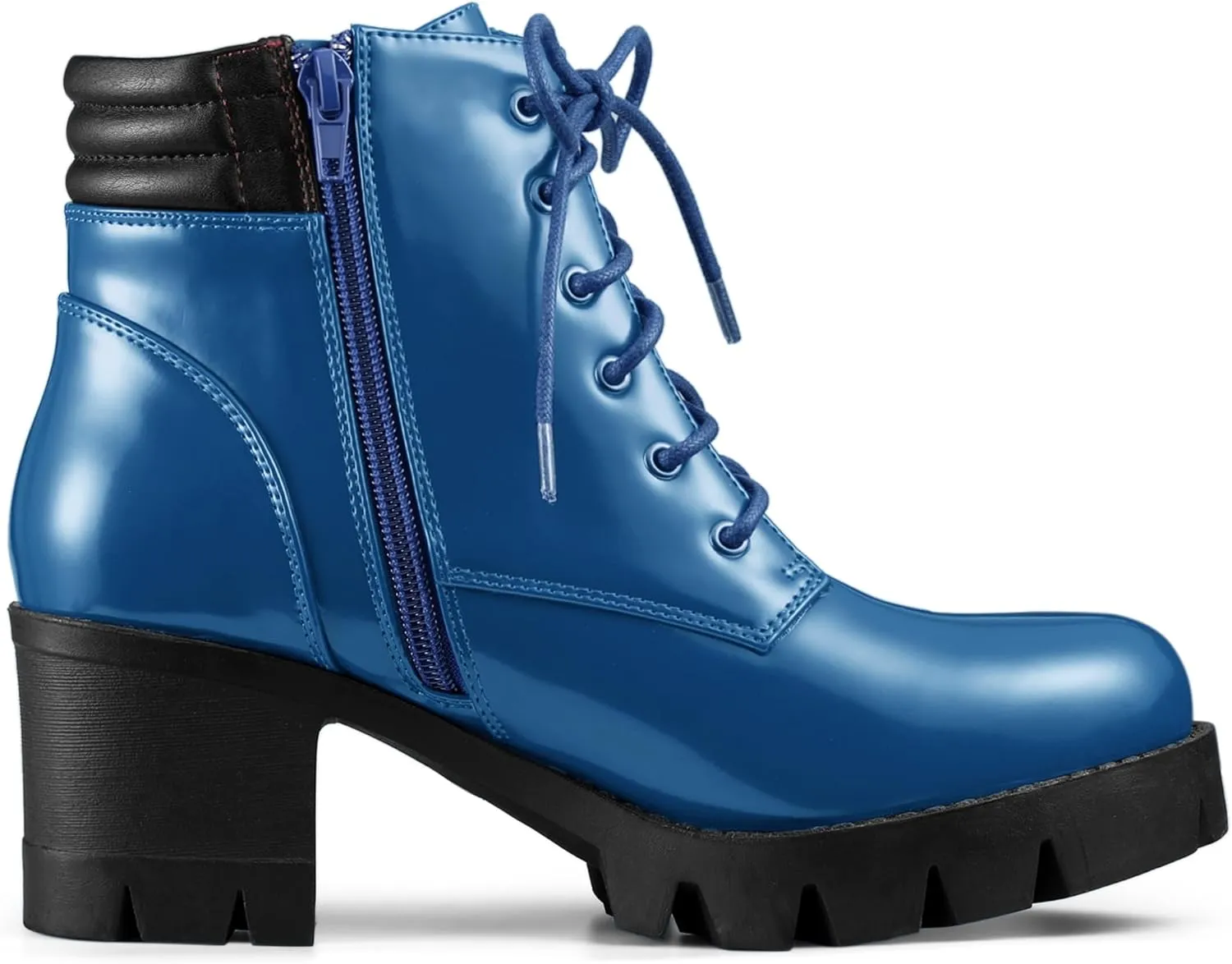 Allegra K Women's Round Toe Chunky Heel Lace Up Zipper Combat Boots