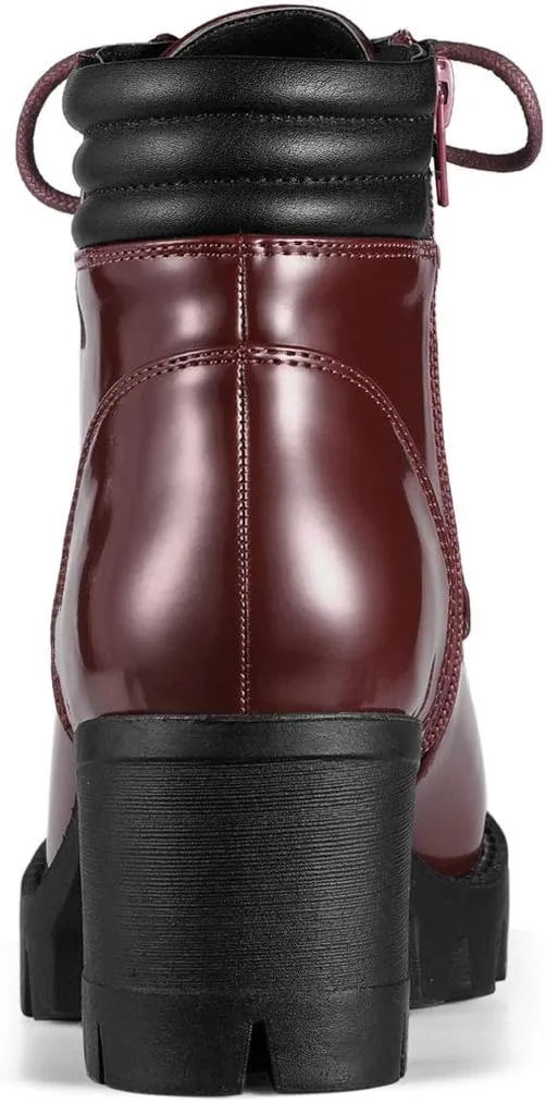 Allegra K Women's Round Toe Chunky Heel Lace Up Zipper Combat Boots