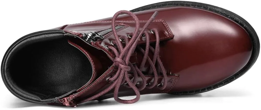 Allegra K Women's Round Toe Chunky Heel Lace Up Zipper Combat Boots