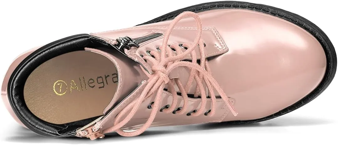 Allegra K Women's Round Toe Chunky Heel Lace Up Zipper Combat Boots