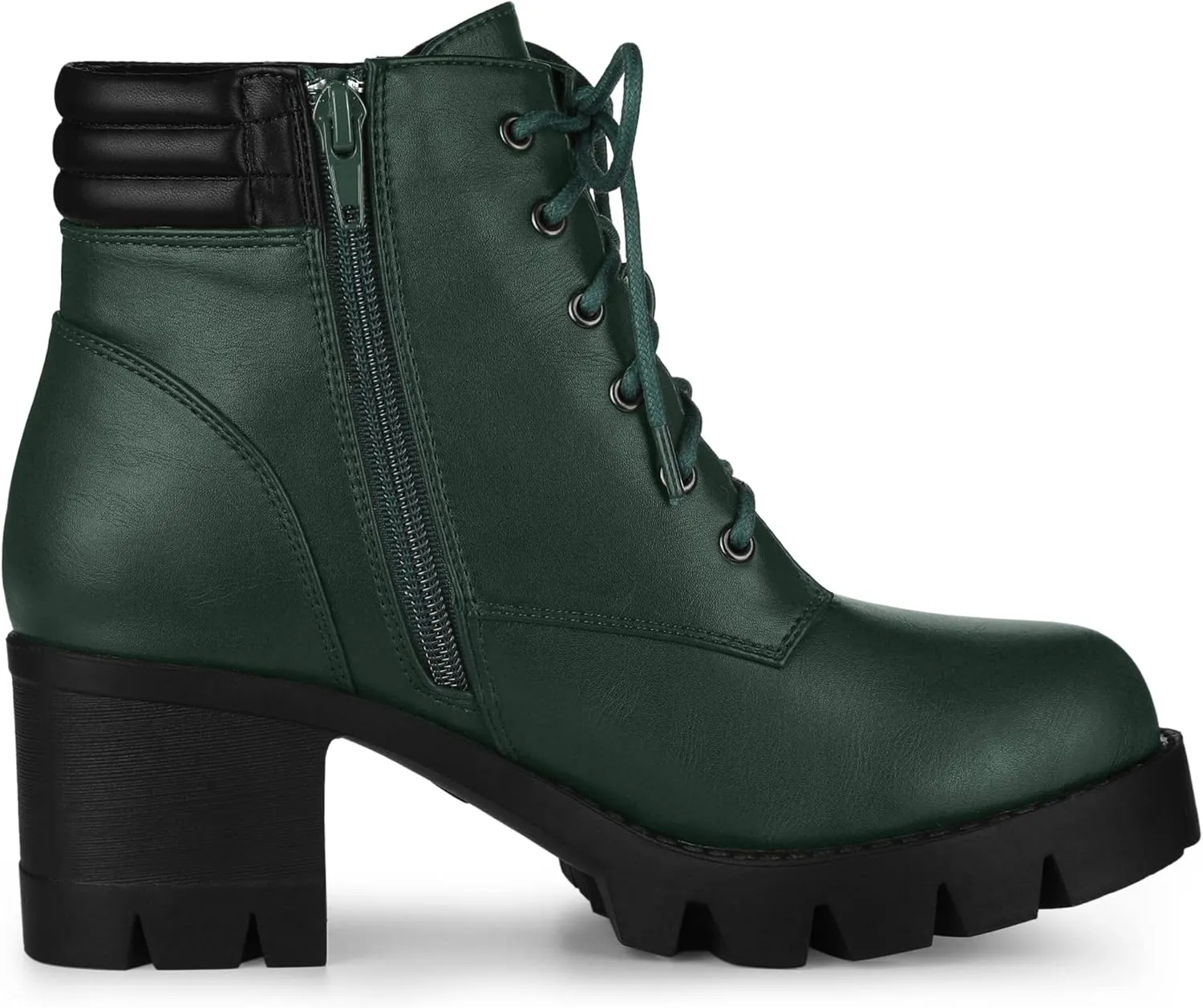 Allegra K Women's Round Toe Chunky Heel Lace Up Zipper Combat Boots