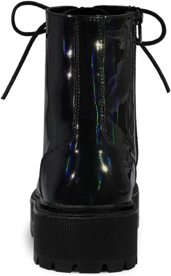 Allegra K Women's Round Toe Platform Lace Up Colorful Combat Ankle Boots
