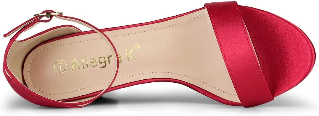 Allegra K Women's Satin Open Toe Ankle Strap Chunky Heels Sandals