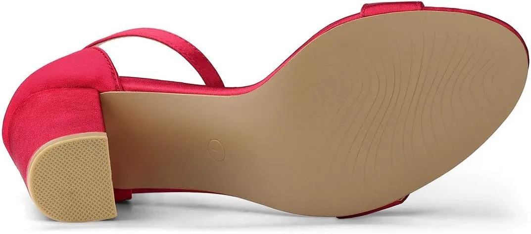 Allegra K Women's Satin Open Toe Ankle Strap Chunky Heels Sandals