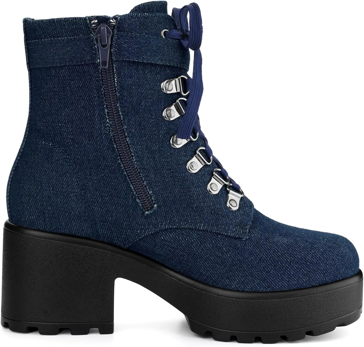 Allegra K Women's Zip Chunky Heel Platform Ankle Combat Boots