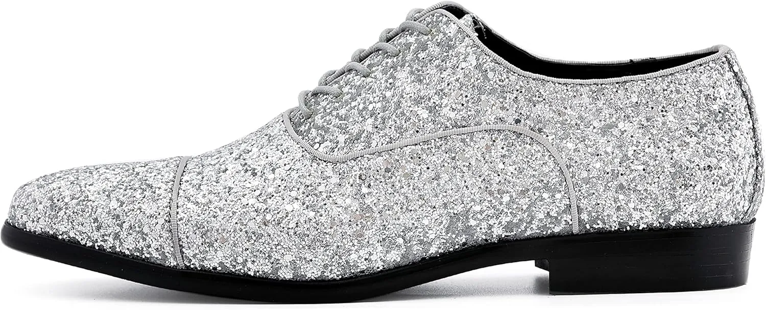 Amali Barnes Mens Dress Shoes Sparkly Glitter Encrusted Tuxedo Slip on Loafers for Men - The Original Smoking Men Dress Shoes Runs Large - GO 1/2 Size Down