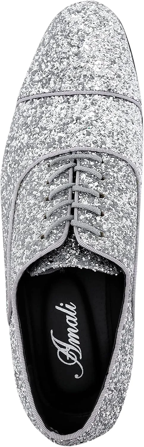Amali Barnes Mens Dress Shoes Sparkly Glitter Encrusted Tuxedo Slip on Loafers for Men - The Original Smoking Men Dress Shoes Runs Large - GO 1/2 Size Down