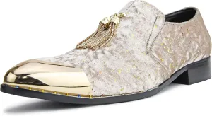 Amali Chaz, Men's Slippers - Loafers Men Slip on Shoes - Mens Casual Shoes - Man Made Velvet, Tuxedo Shoes - Metal Gold Chain Tassel & Gold Metal Tip, Dress Shoes - Gift