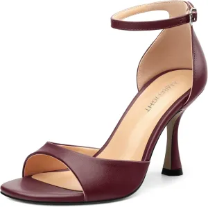 AMBELIGHT Women`s Stiletto High Round Open Toe Pumps Ankle Strap Buckle Peep Kitten Heels Sexy Dressy Sandals Wedding Evening Party Summer Shoes For Women 3.5 Inch