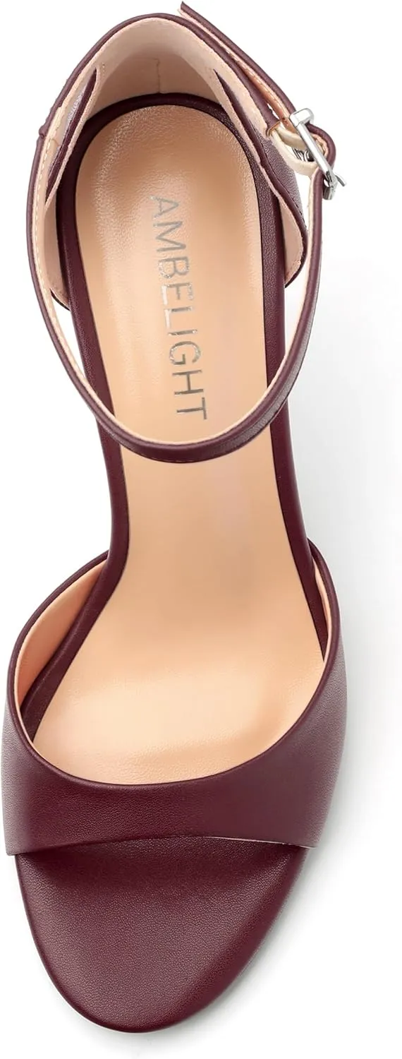 AMBELIGHT Women`s Stiletto High Round Open Toe Pumps Ankle Strap Buckle Peep Kitten Heels Sexy Dressy Sandals Wedding Evening Party Summer Shoes For Women 3.5 Inch
