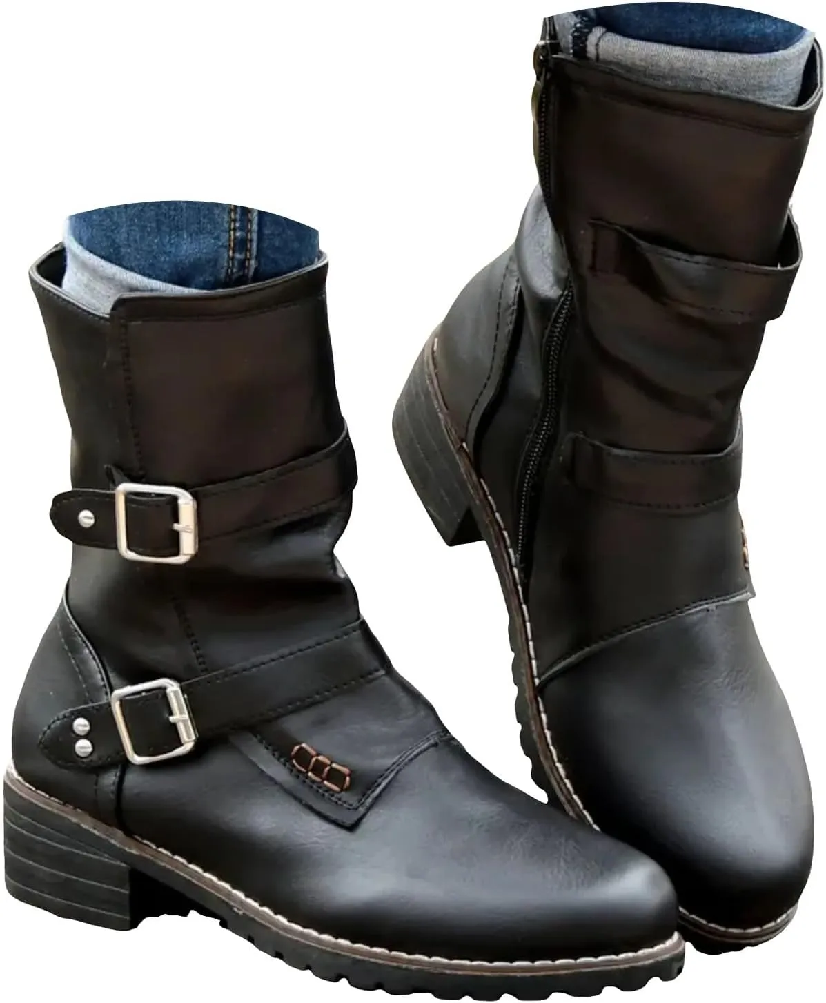 AMDBEL Booties for Women Dressy 2024 Ankle Boots Low Heel Slip On Boots Round Toe Ladies Party Short Booties Shoes
