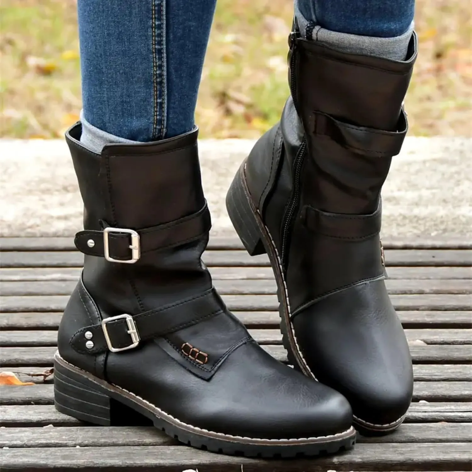 AMDBEL Booties for Women Dressy 2024 Ankle Boots Low Heel Slip On Boots Round Toe Ladies Party Short Booties Shoes