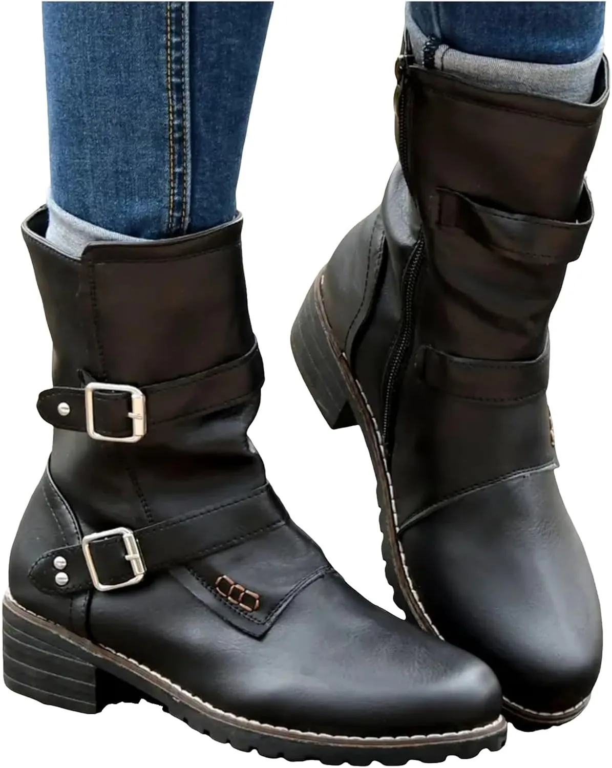 AMDBEL Booties for Women Dressy 2024 Ankle Boots Low Heel Slip On Boots Round Toe Ladies Party Short Booties Shoes