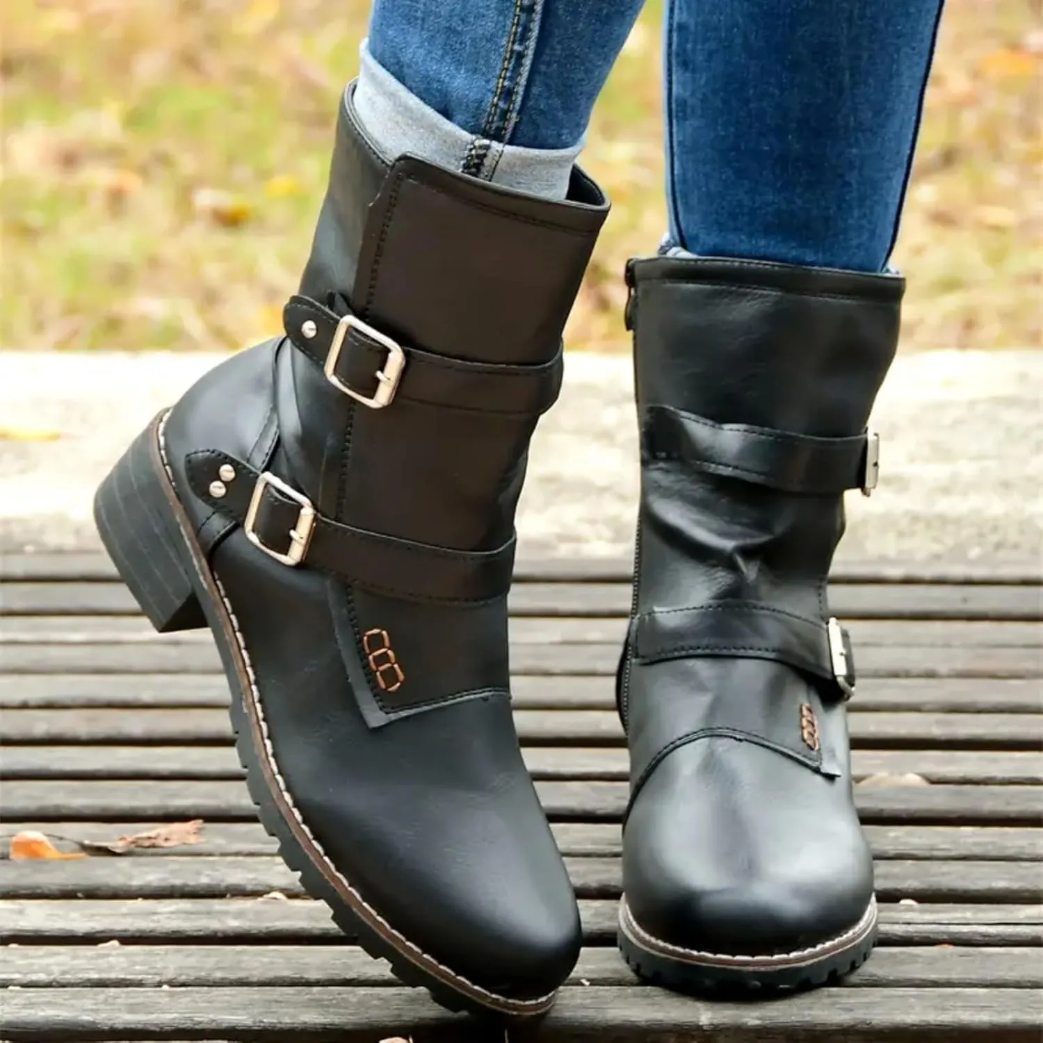 AMDBEL Booties for Women Dressy 2024 Ankle Boots Low Heel Slip On Boots Round Toe Ladies Party Short Booties Shoes
