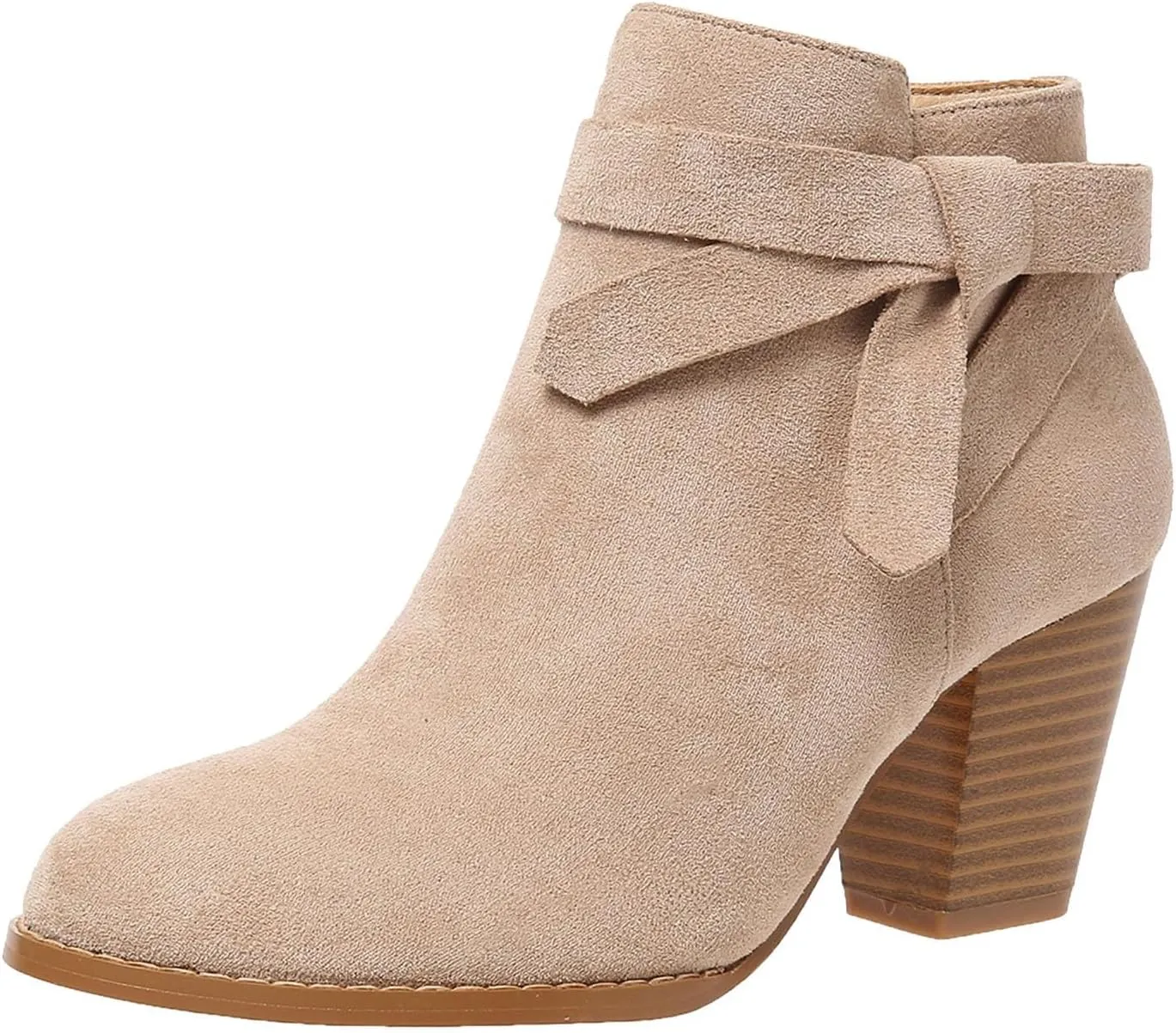 AMDBEL Boots for Women Ankle Booties, Women's Ankle Boots Tie Knot Chelsea Pump Boots Closed Toe Stacked Heel Booties Shoes