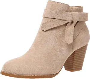 AMDBEL Boots for Women Ankle Booties, Women's Ankle Boots Tie Knot Chelsea Pump Boots Closed Toe Stacked Heel Booties Shoes