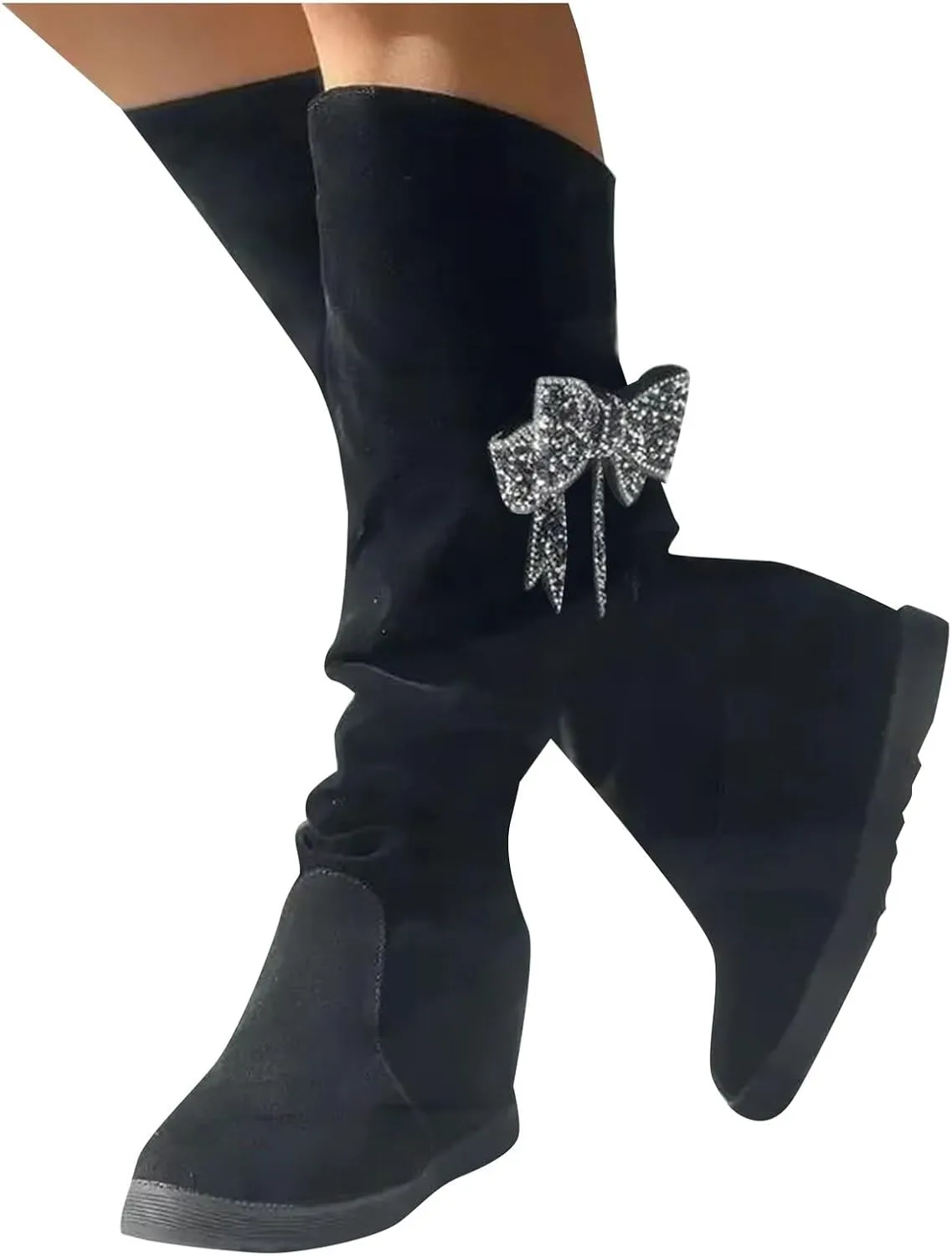 AMDBEL Boots for Women Knee High Wide Calf Boots Sexy Wedge Heel Boots Fashion Slip on Suede Long Boots Fall Winter Shoes