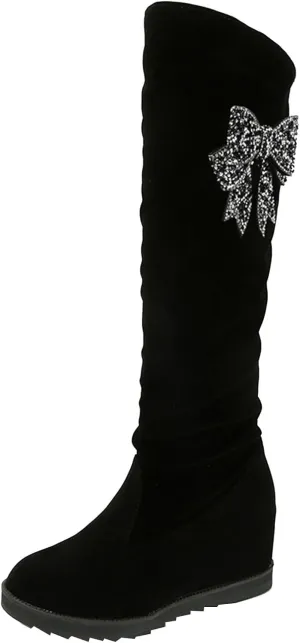 AMDBEL Boots for Women Knee High Wide Calf Boots Sexy Wedge Heel Boots Fashion Slip on Suede Long Boots Fall Winter Shoes