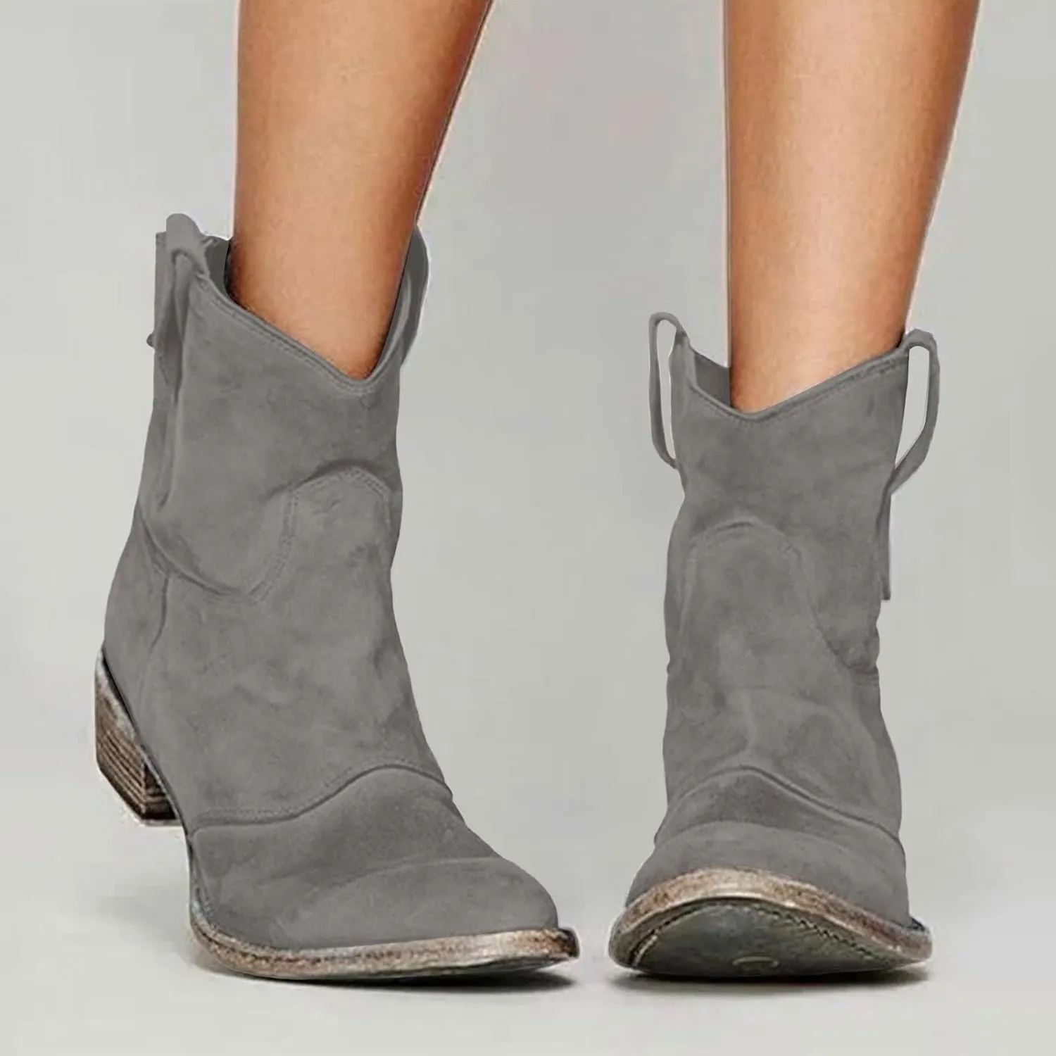 AMDBEL Winter Boots for Women 2024 Ankle Boots Chunky Low Heel Suede Mid Calf Zipper Cowboy Boots Winter Booties