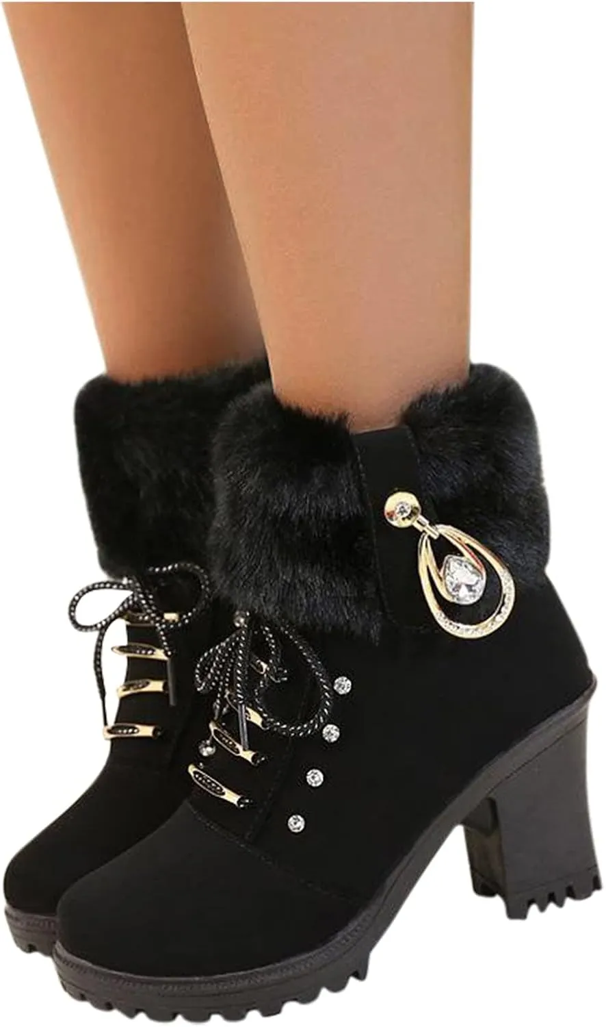Aniywn Ankle Boots,Women Winter Chunky High Heels Boots Fall Combat Lace Up Booties Platform Shoes