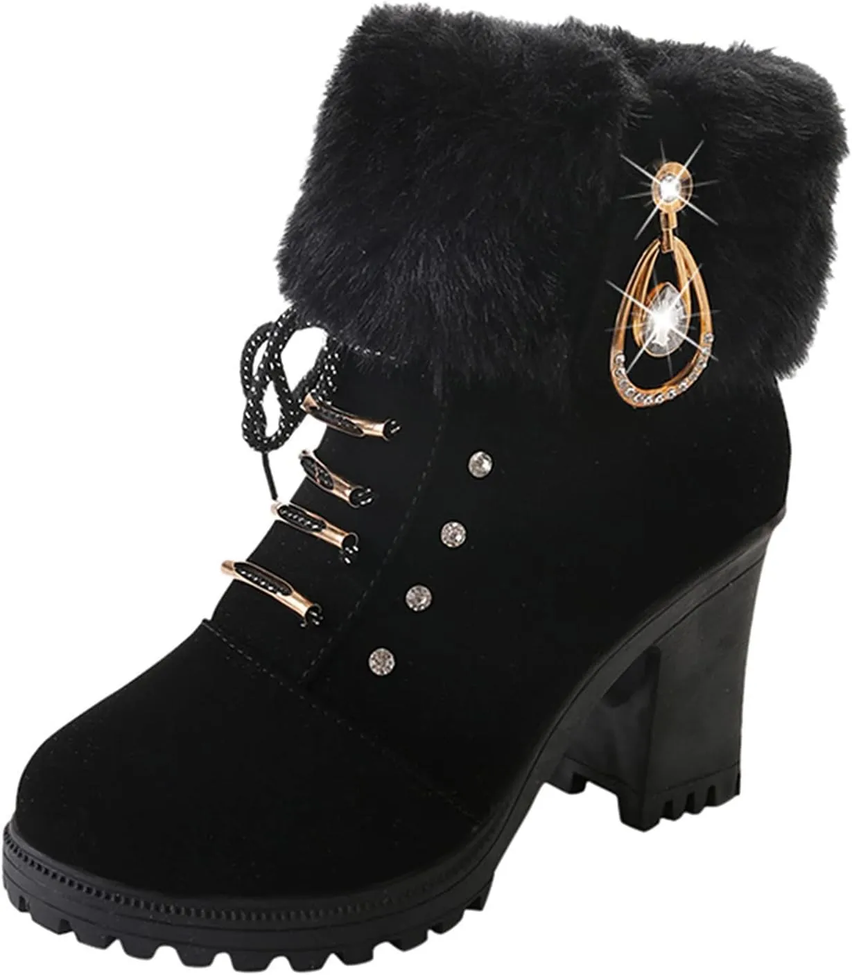 Aniywn Ankle Boots,Women Winter Chunky High Heels Boots Fall Combat Lace Up Booties Platform Shoes