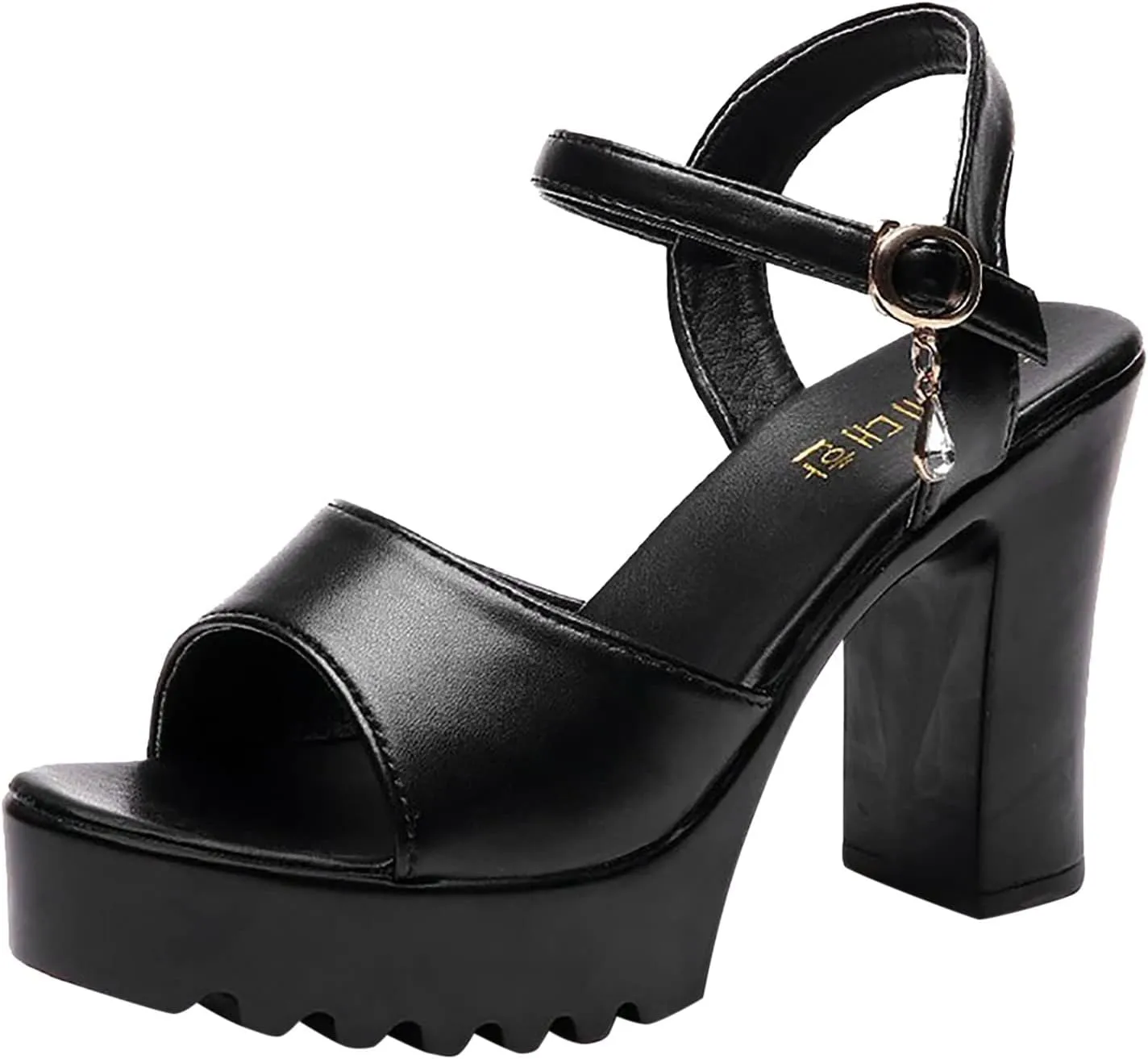 Aniywn Womens Platform Faux Fur Sandals Chunky Heel Open Toe Ankle Strap High Heeled Party Dress Pumps Shoes