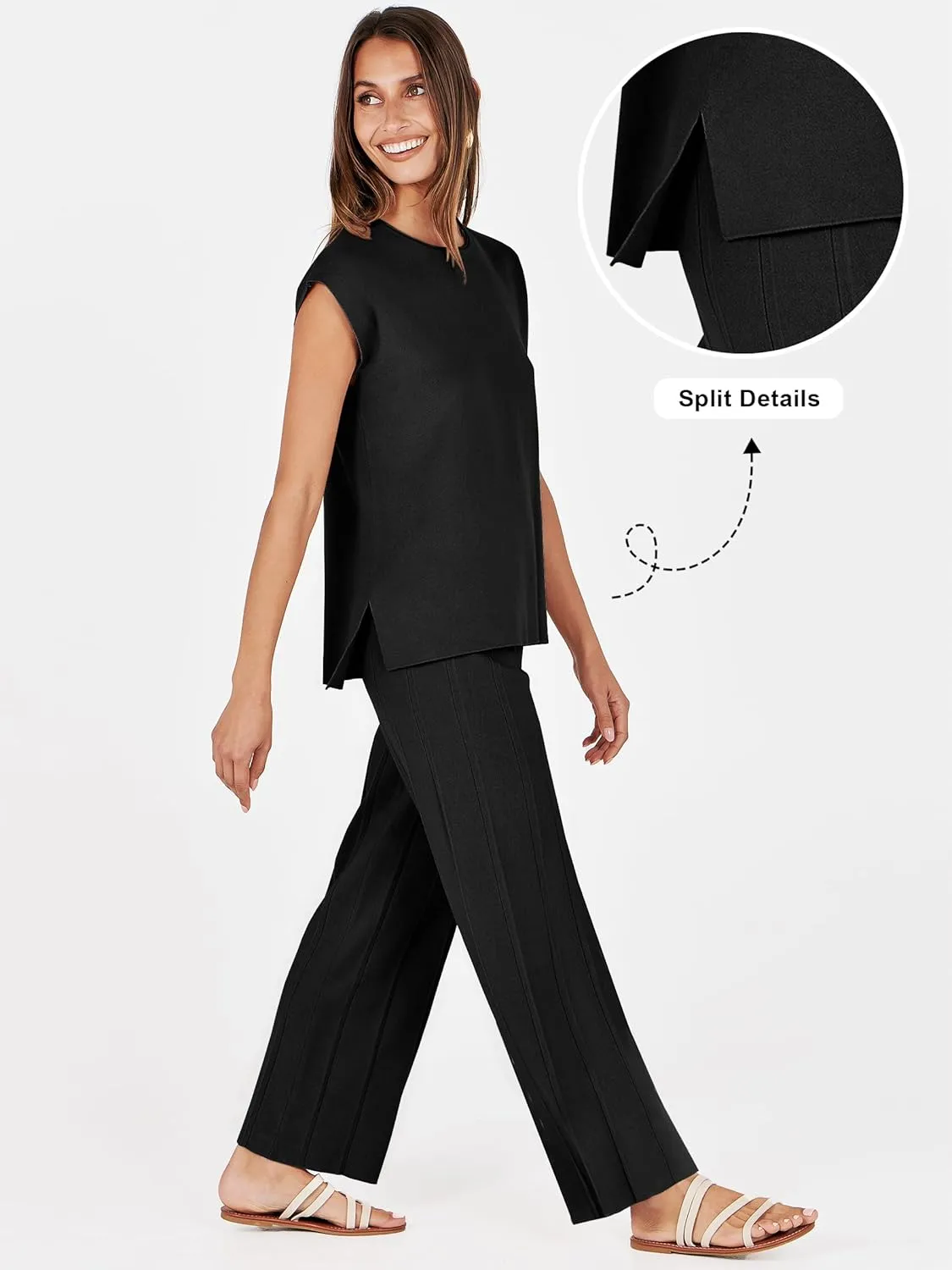 ANRABESS Women 2 Piece Lounge Sets Summer Casual Knit Sweater Vest Pant Set Beach Vacation Airport Outfits Clothes