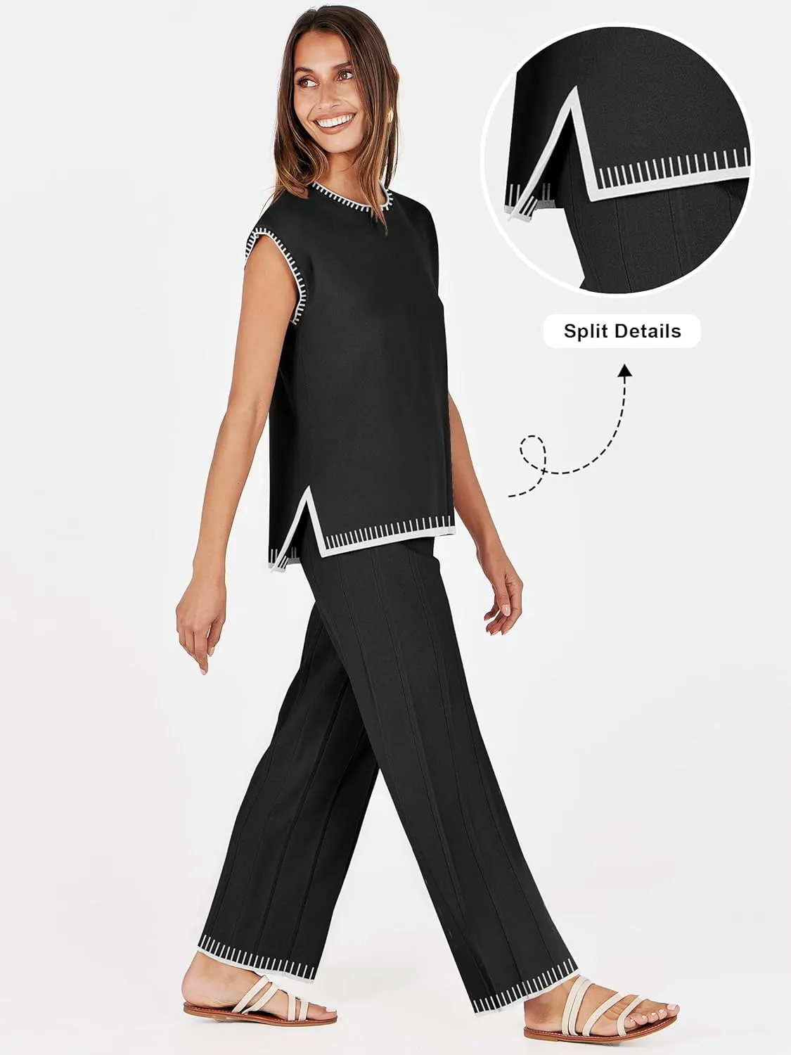 ANRABESS Women 2 Piece Lounge Sets Summer Casual Knit Sweater Vest Pant Set Beach Vacation Airport Outfits Clothes