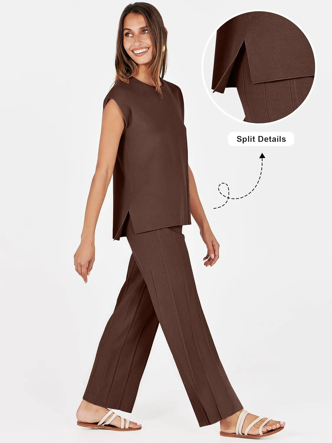 ANRABESS Women 2 Piece Lounge Sets Summer Casual Knit Sweater Vest Pant Set Beach Vacation Airport Outfits Clothes