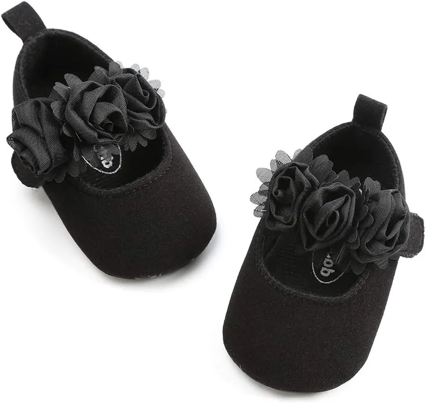 Antheron Baby Girls Mary Jane Flats Soft Sole Infant Moccasins Floral Sparkly Toddler Princess Dress Shoes