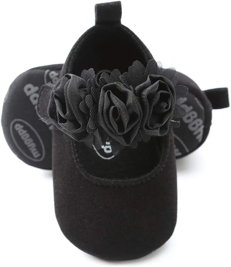 Antheron Baby Girls Mary Jane Flats Soft Sole Infant Moccasins Floral Sparkly Toddler Princess Dress Shoes