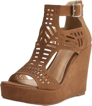 AOSPHIRAYLIAN Wedge Sandals for Women Open Toe Cutout Platform Bohemian Sandals High Heel Buckle Ankle Strap Comfy Summer Sandals