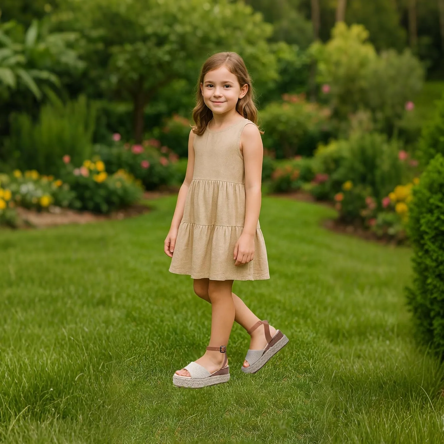 Apakowa Girls Sandals Flatform Wedge Open Toe Summer Sandals Shoes Little Big Kid Flower Girl Heels Dress Shoes (Little Kid/Big Kid)