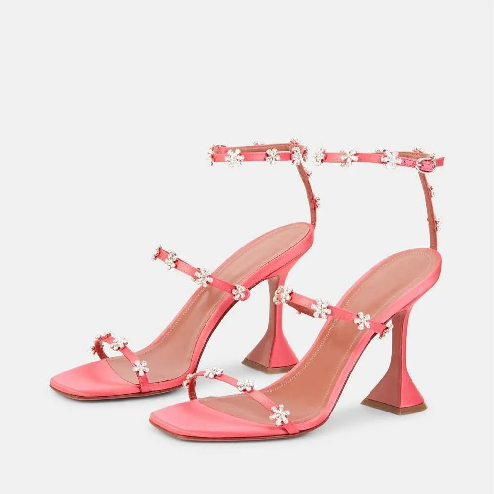 Arqa Crystal Embellished Heeled Sandals Women's Open Toe Ankle Strap High Heels Summer Sandal