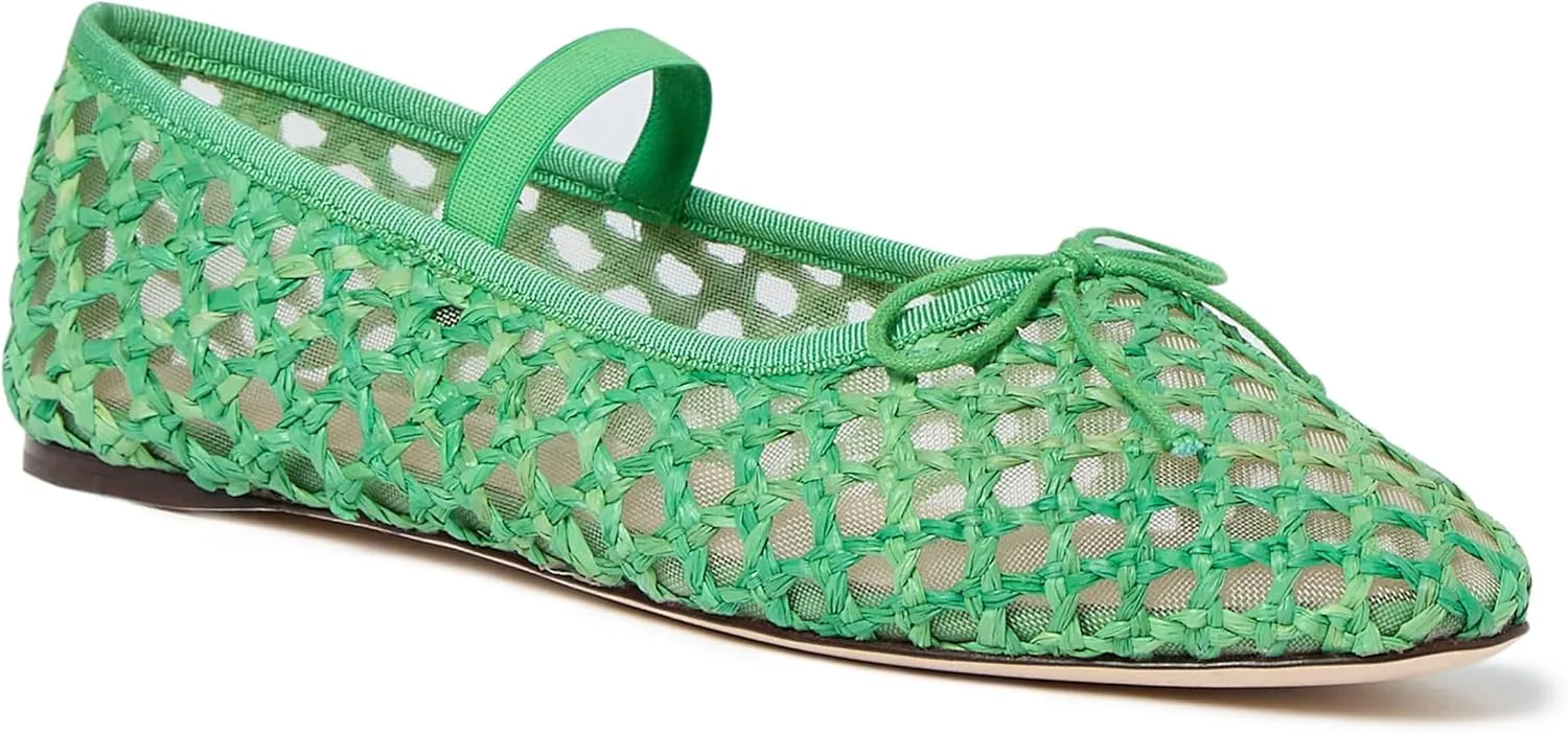Arqa Women's Raffia Soft Ballet Flats Bow Tie Mesh Ballerina Shoes for Women Elastic Strap Braided Mary Jane Flat