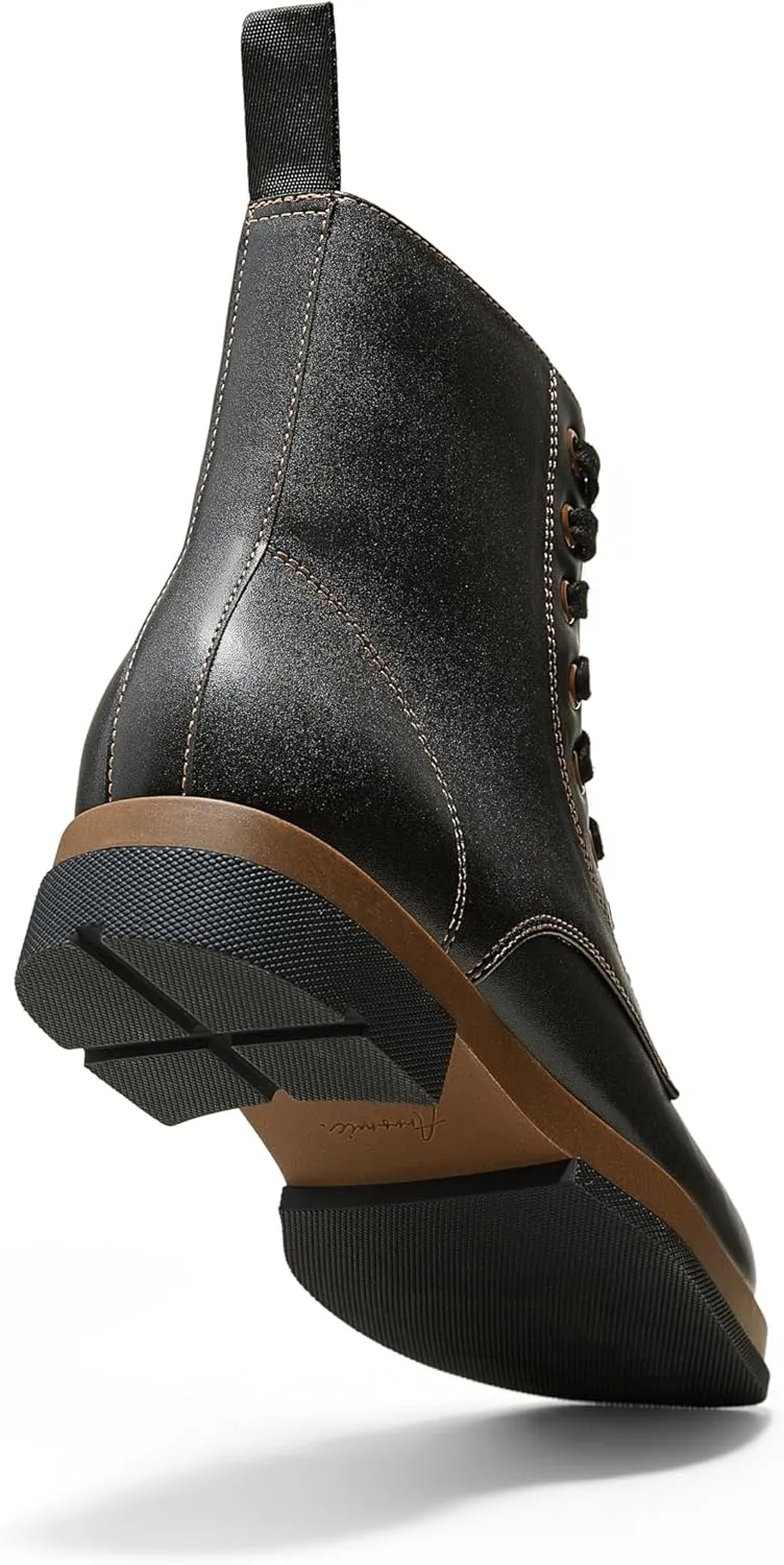 Arromic Black Ankle Boots Women's Lace-up Combat Boots with Side Zipper Square Toe Low Heel Fashion Booties