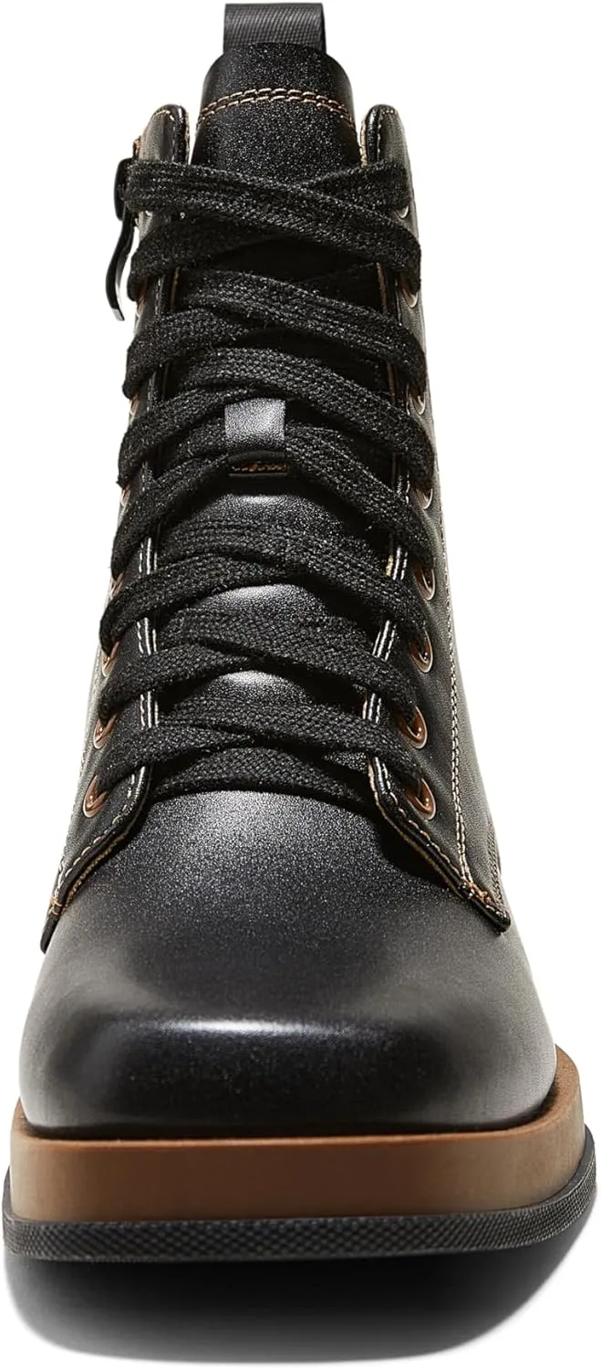 Arromic Black Ankle Boots Women's Lace-up Combat Boots with Side Zipper Square Toe Low Heel Fashion Booties
