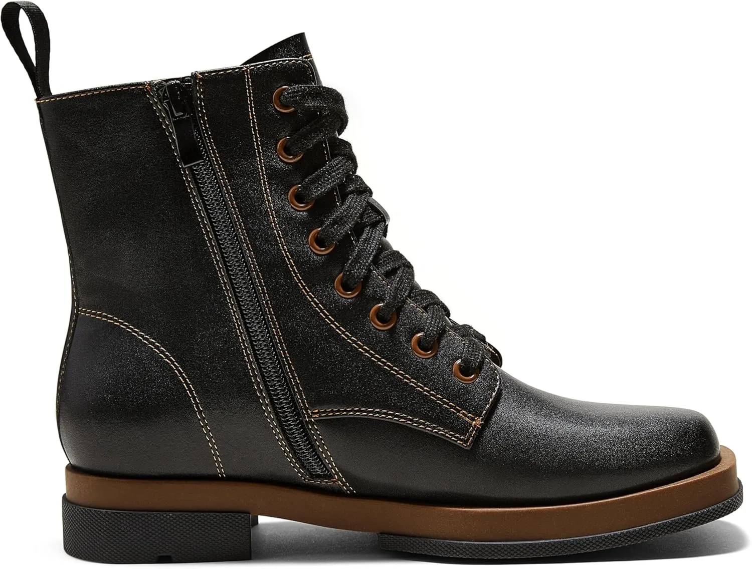 Arromic Black Ankle Boots Women's Lace-up Combat Boots with Side Zipper Square Toe Low Heel Fashion Booties