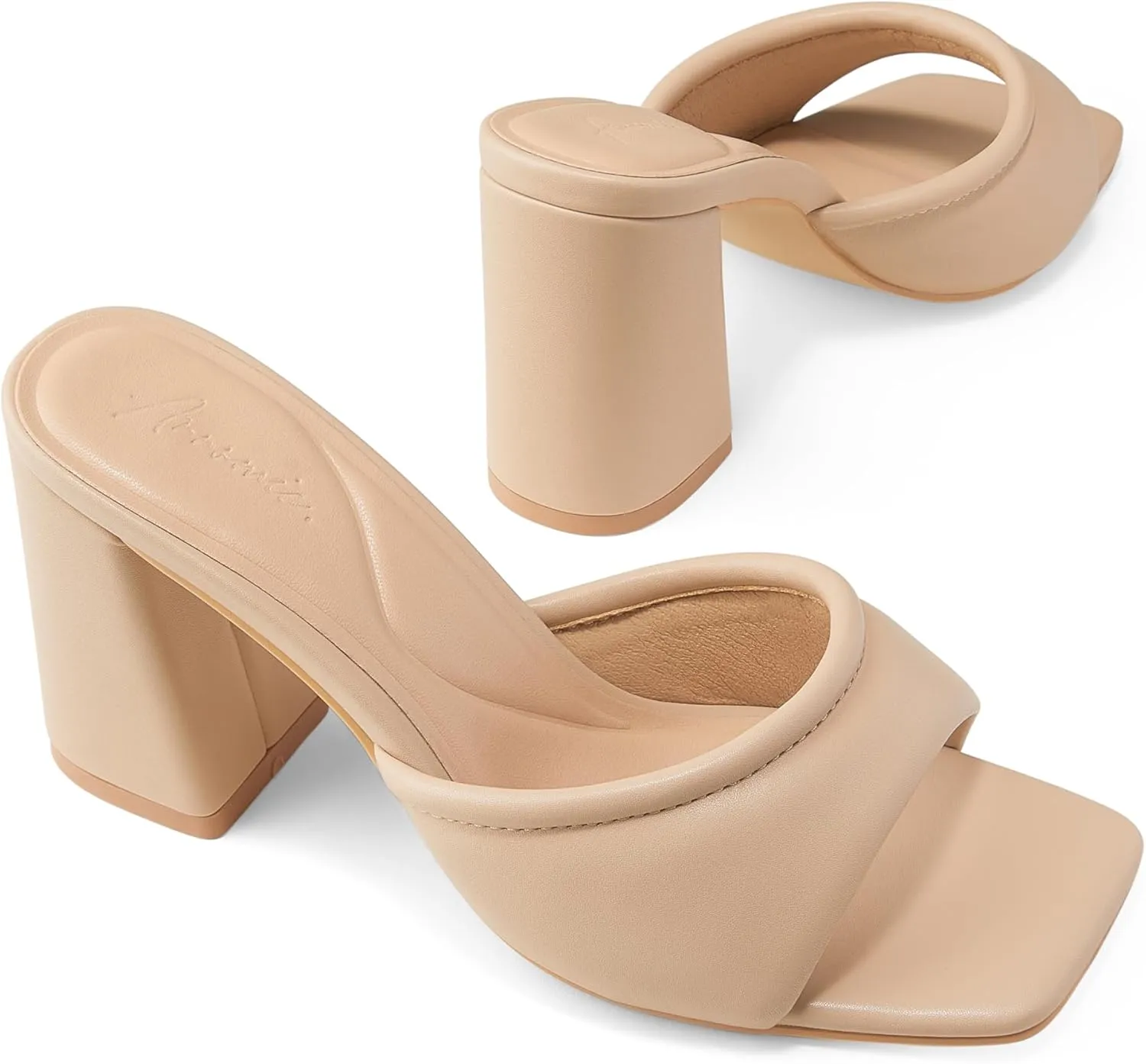 Arromic Women's Square Open Toe Heels Sandals Comfortable Block Chunky Heeled Sandals Slip on Heels Summer Evening Party Wedding Prom Dress Pumps Shoes