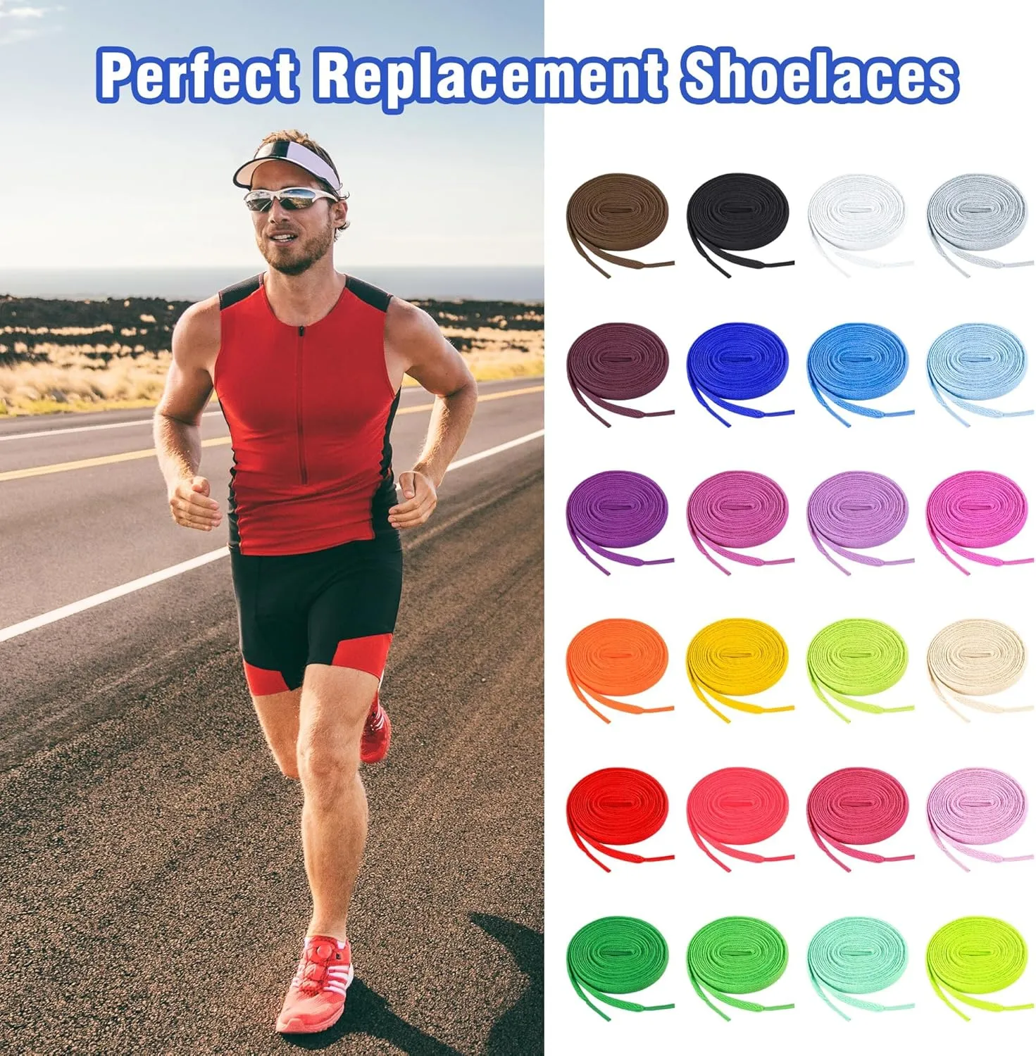 Auihiay 24 Pairs Flat Colored Shoelaces Shoestrings for Sneakers Skate Shoes Sport Shoes Boots