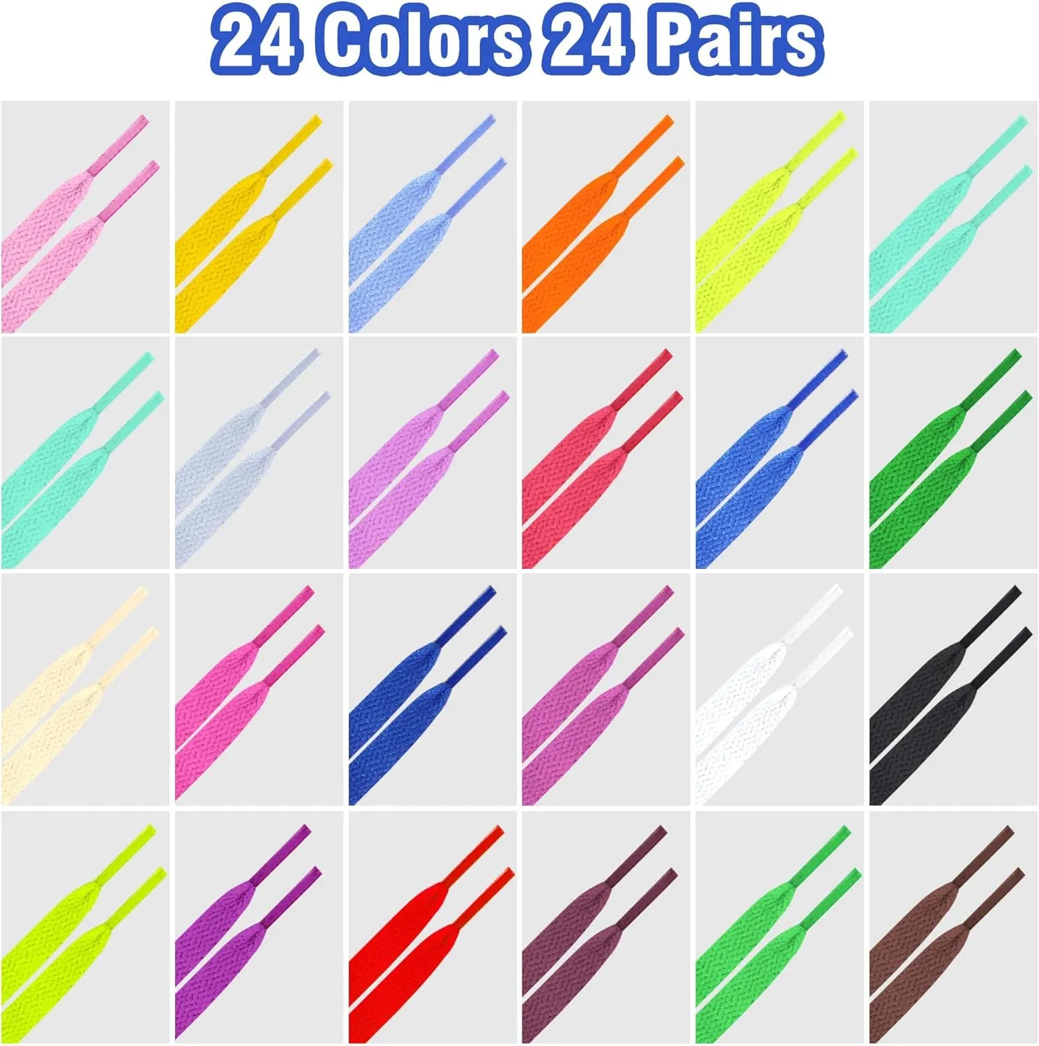Auihiay 24 Pairs Flat Colored Shoelaces Shoestrings for Sneakers Skate Shoes Sport Shoes Boots