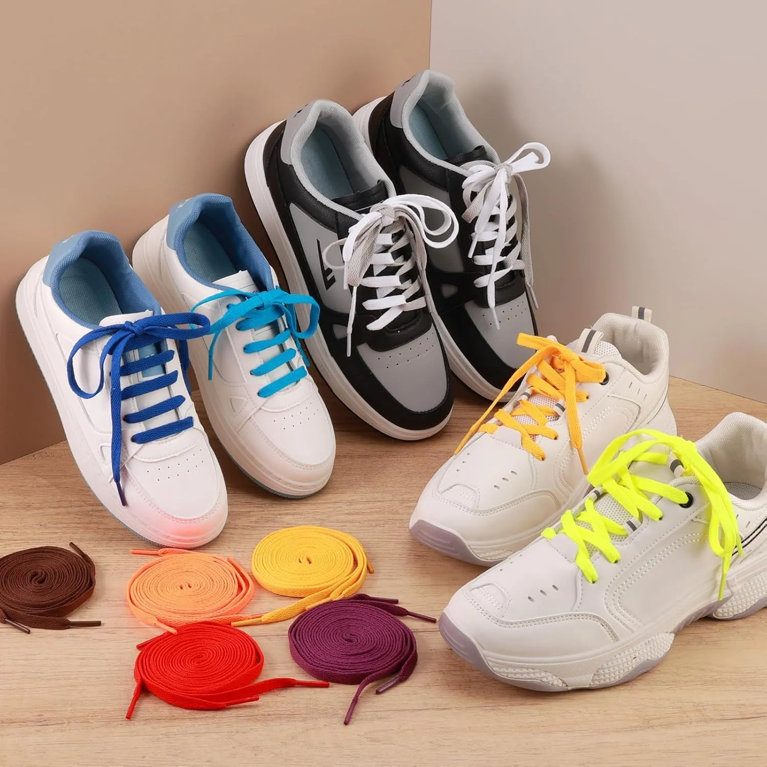 Auihiay 24 Pairs Flat Colored Shoelaces Shoestrings for Sneakers Skate Shoes Sport Shoes Boots