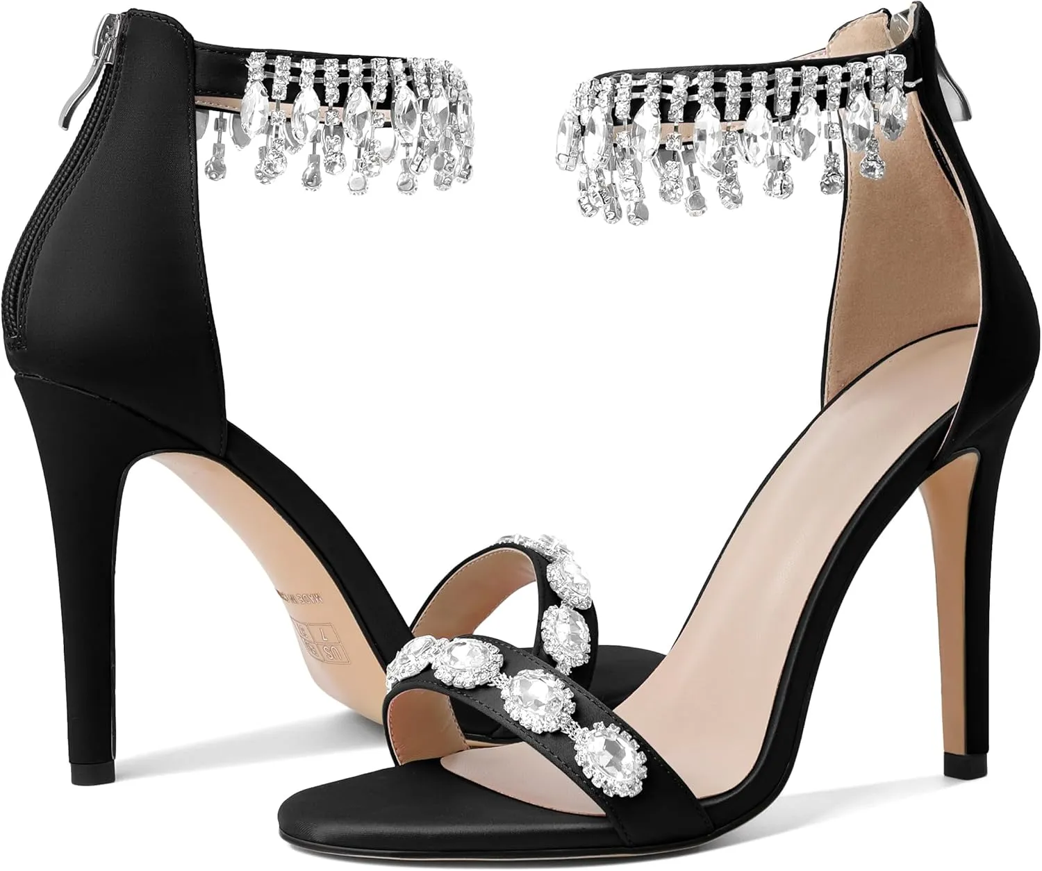 AUMOTED Women's High Heels Open Toe Pumps Stiletto Heeled Sandals Dating Beaded Pumps with Pearl Ankle Buckle Strap Bride Wedding Party Shoes 4.3 Inch