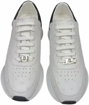 Authentic Ostrich Skin All-Match Black White Color Unisex Men Casual Lace-up Sneakers Genuine Exotic Leather Male Outdoor Shoes